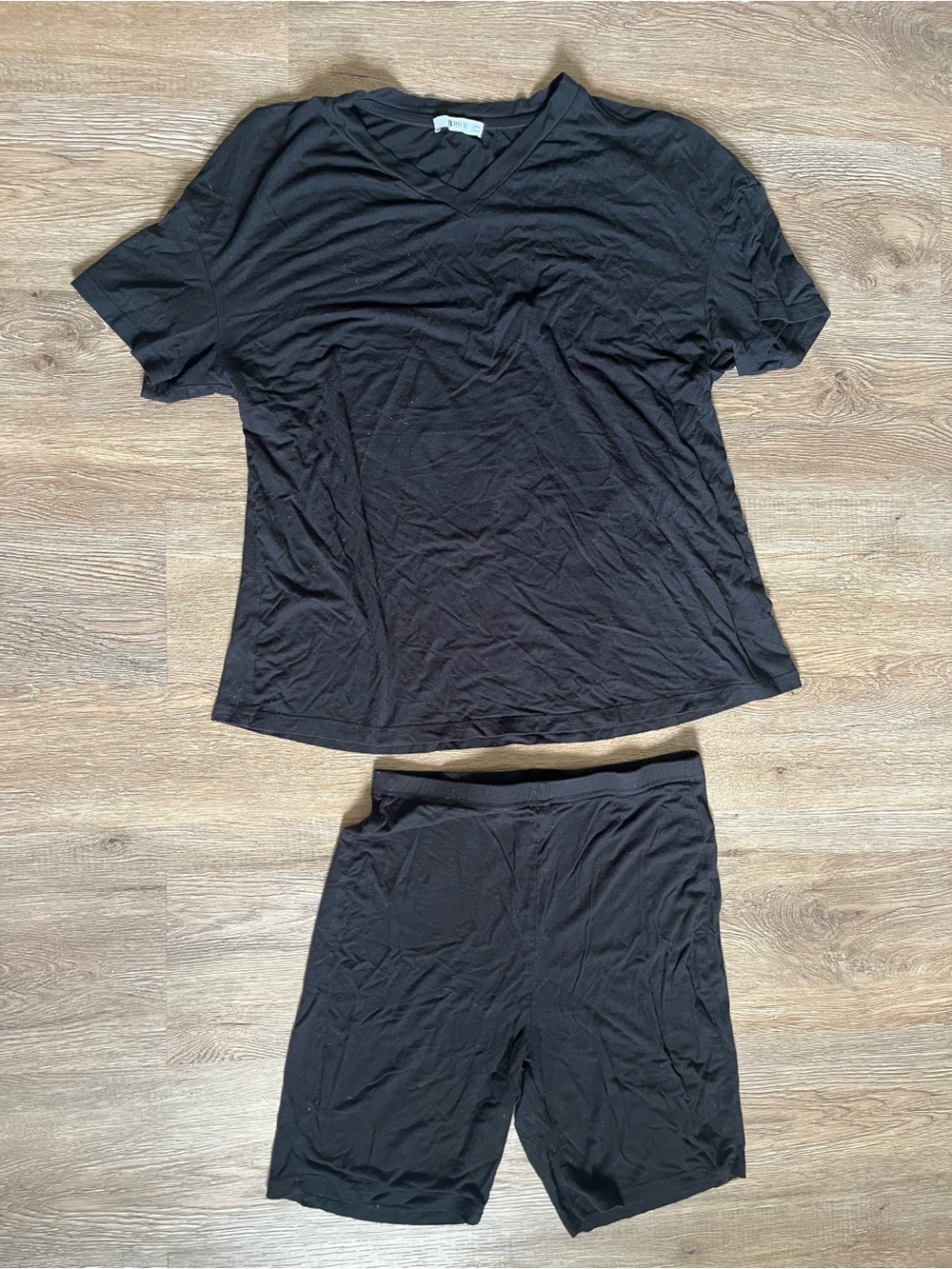 Black Women’s Short Sleeve Set - Lightweight V-Neck Top & Shorts